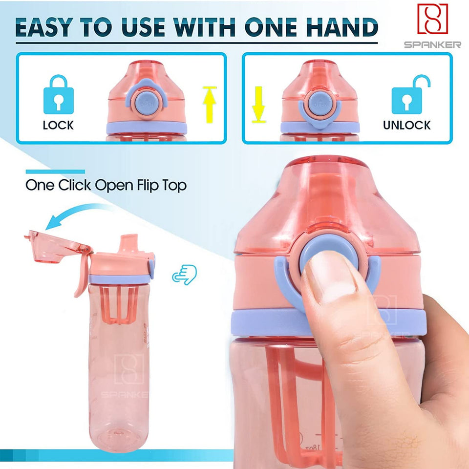 Spanker Sporty Motivational Leakproof Water Bottle 650 ML, BPA Free Fitness Sports Water Bottle - SSTP