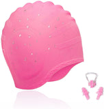 Spanker Unisex Swim Cap with 3D Ear Protection, Durable Flexible Silicone Swimming Hat for Short/Long Hair with Ear Plugs&Nose Clip, Pink SSTP