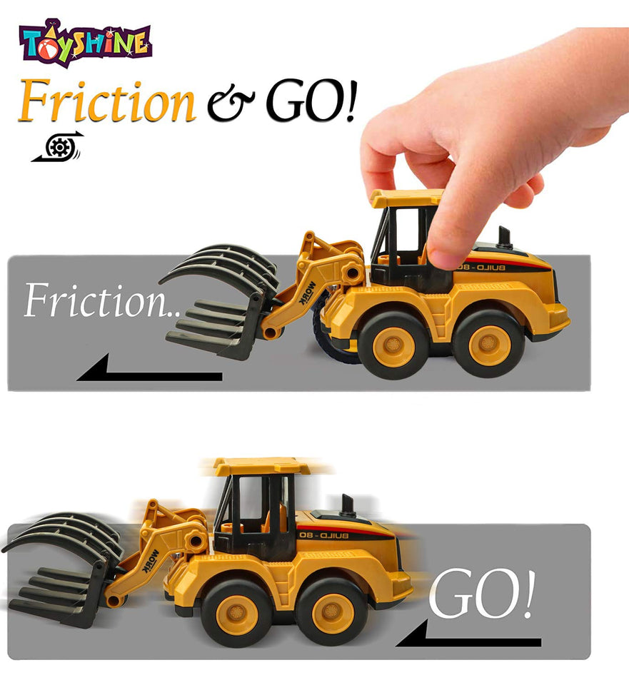 Toyshine Pack of 4 ABS Plastic Construction Vehicle Automobile Car Toy Set, Friction Powered, 4WD Toy Set