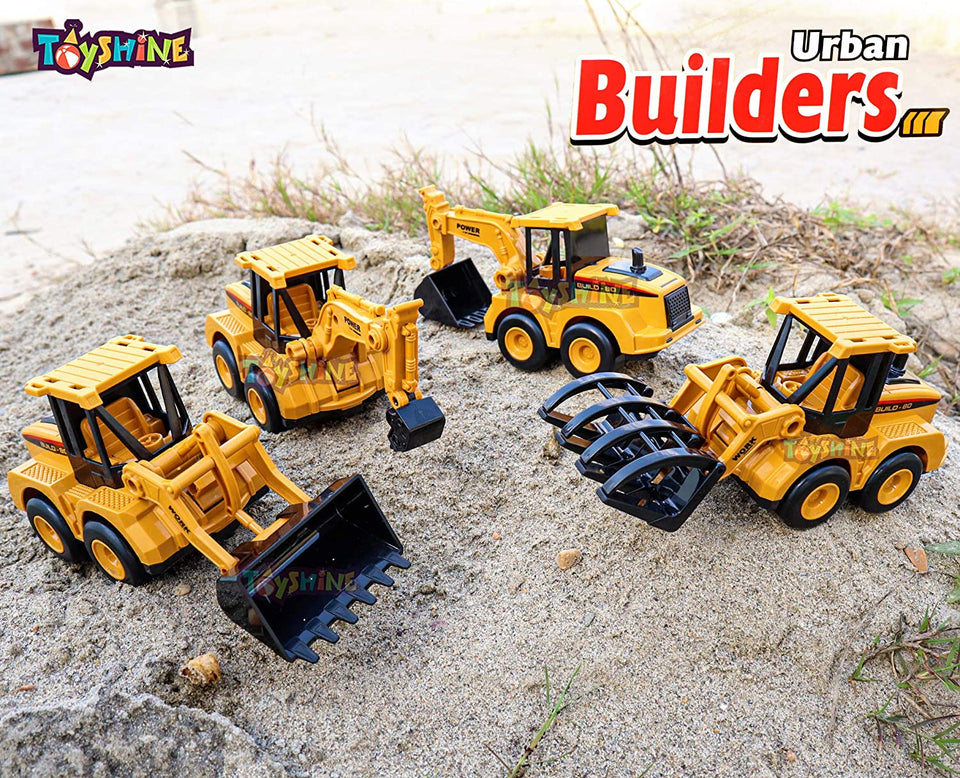 Toyshine Pack of 4 ABS Plastic Construction Vehicle Automobile Car Toy Set, Friction Powered, 4WD Toy Set