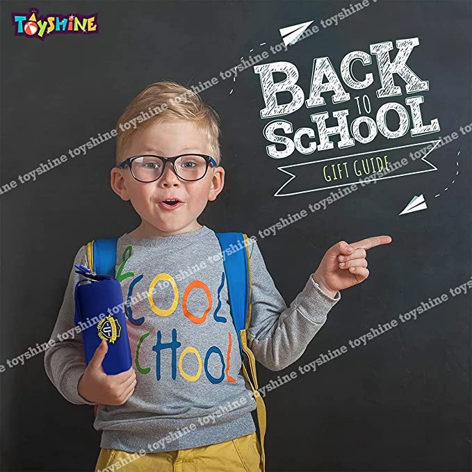 Toyshine British Style Pencil Case with Large Compartment - Kids School Supply Organizer Students Stationery Box - Girls Pen Pouch- Light Blue