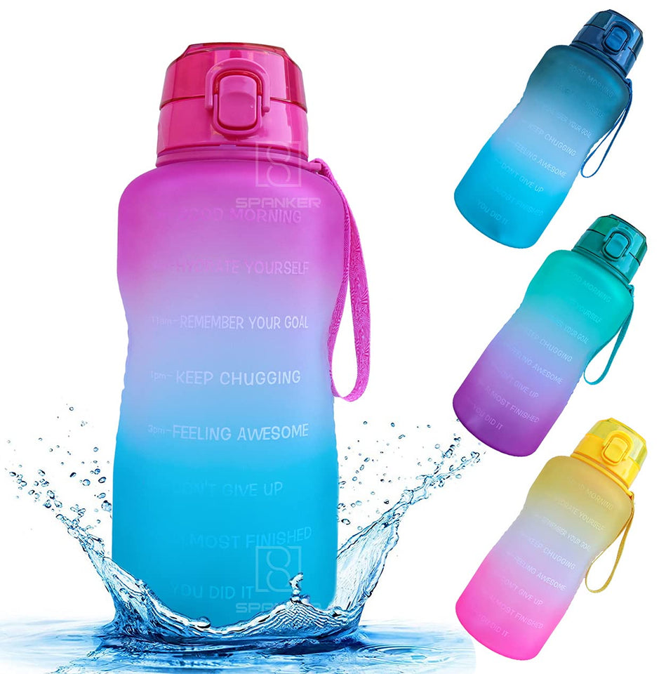 Spanker Motivational Water Bottle Gallon with Time Marker Large Capacity 2000ML, Leakproof BPA Free Fitness Sports Water Bottle ,(Blue-Pink) SSTP