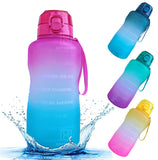 Spanker Motivational Water Bottle Gallon with Time Marker Large Capacity 2000ML, Leakproof BPA Free Fitness Sports Water Bottle ,(Blue-Pink) SSTP