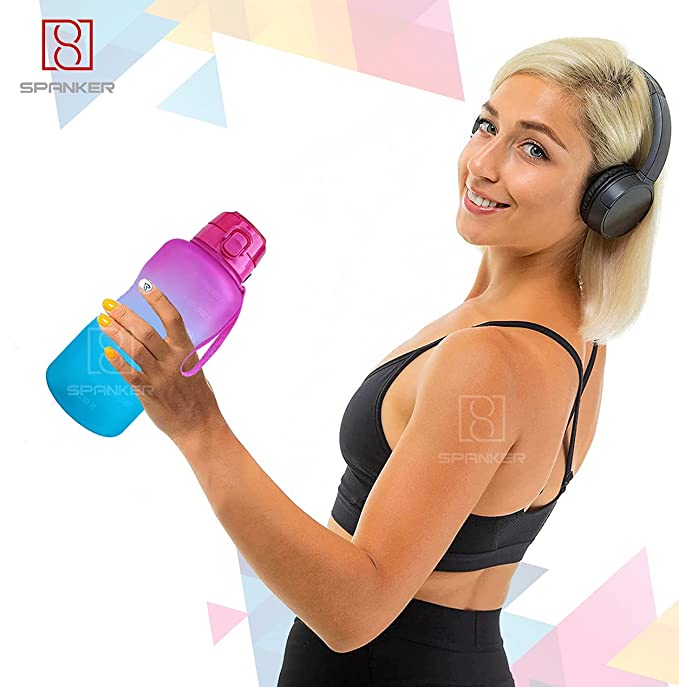 Spanker Motivational Water Bottle Gallon with Time Marker Large Capacity 2000ML, Leakproof BPA Free Fitness Sports Water Bottle ,(Blue-Pink) SSTP