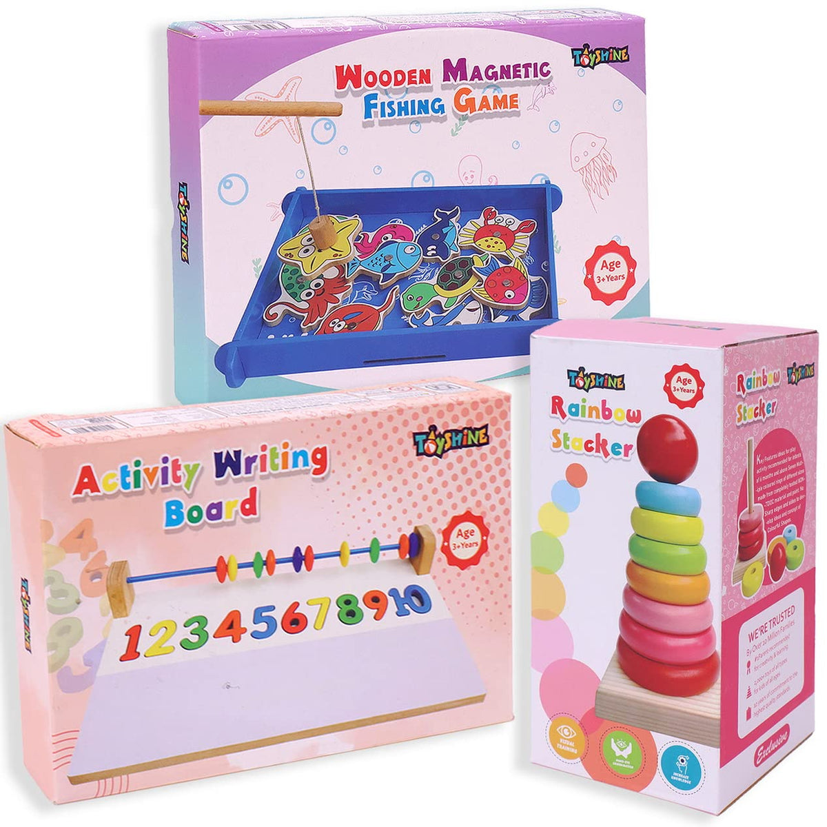 Ring Stacker, Fishing Game, Numbers Learning, Writing Board Toyshine  Montessori Combo