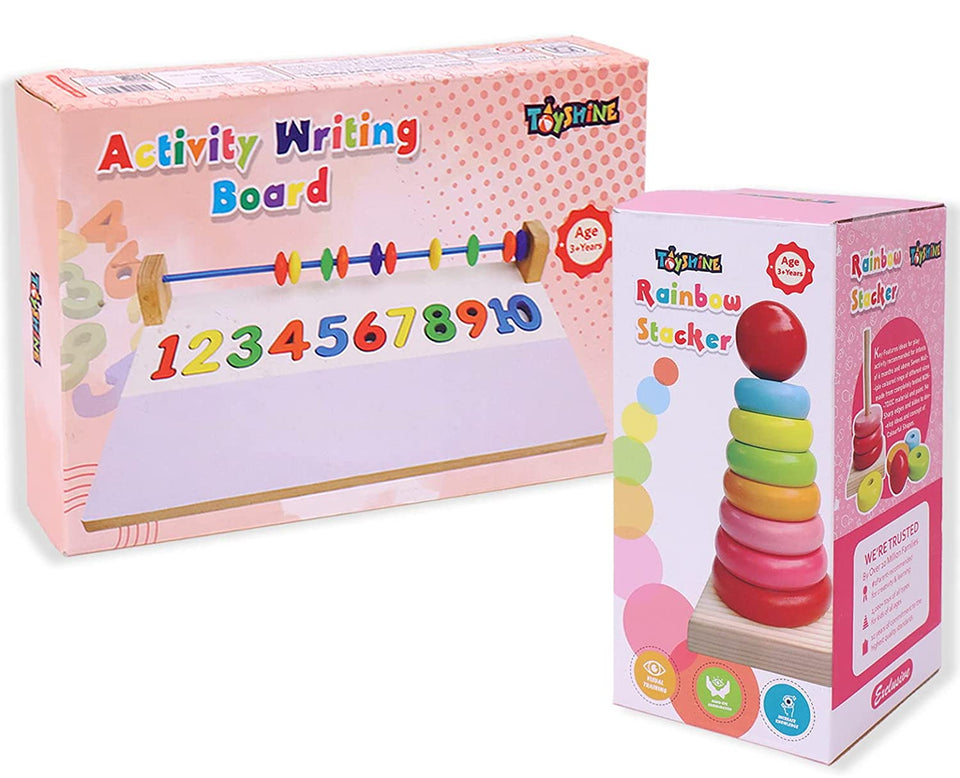 Toyshine Wooden Montessori Combo | Ring Stacker and Writing Board