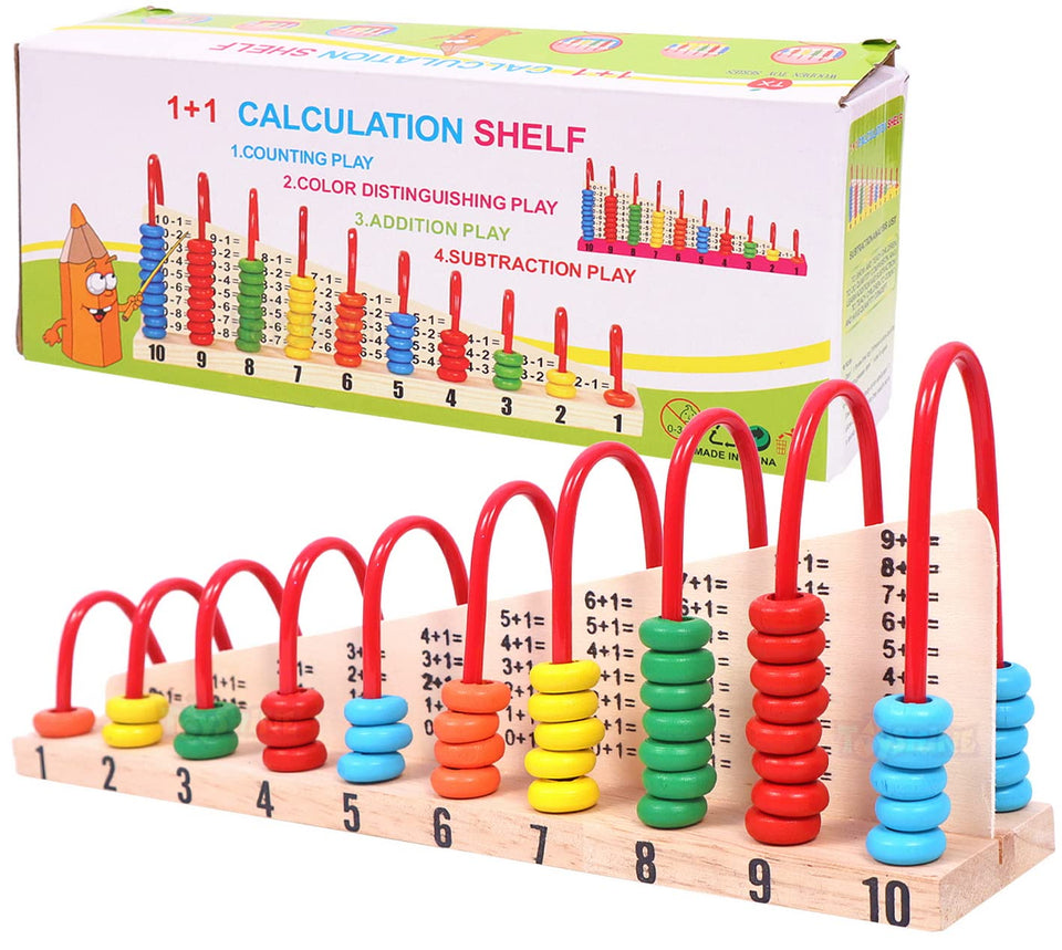 Toyshine Wooden Calculation Abacus Shelf for Counting, Addition and Subtraction, Math’s Learning Early Educational Kit Toy for Kids
