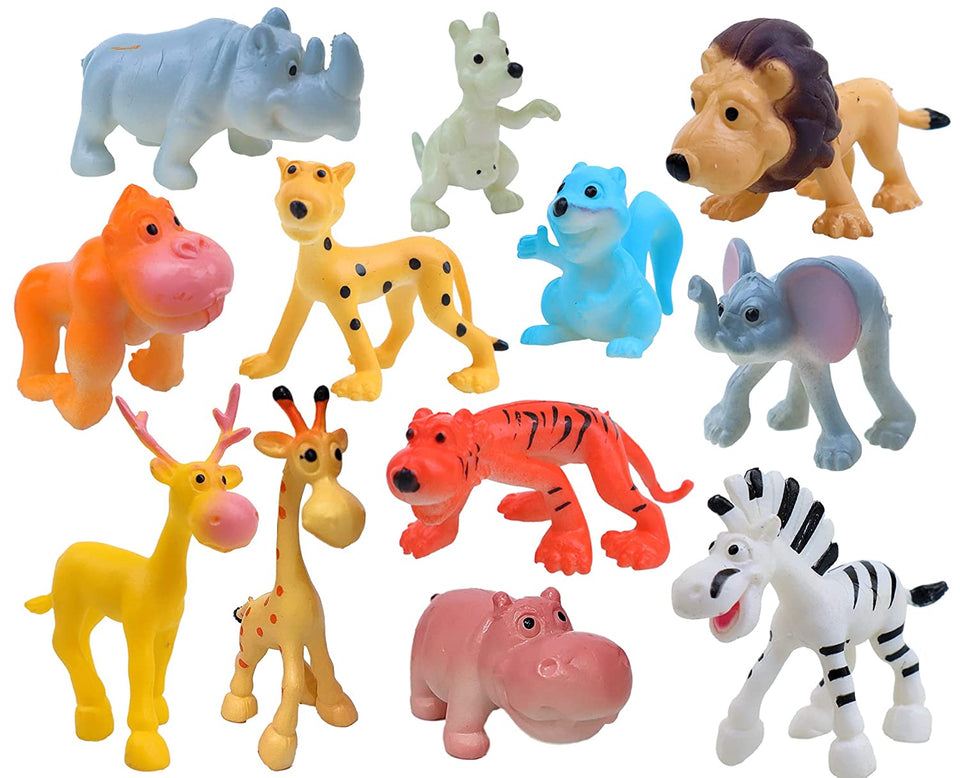 Toyshine Cartoon Style Pack of 12 Animal Rubber Play Toy for Kids Baby 2 3 4 5 Year Old, Non Toxic