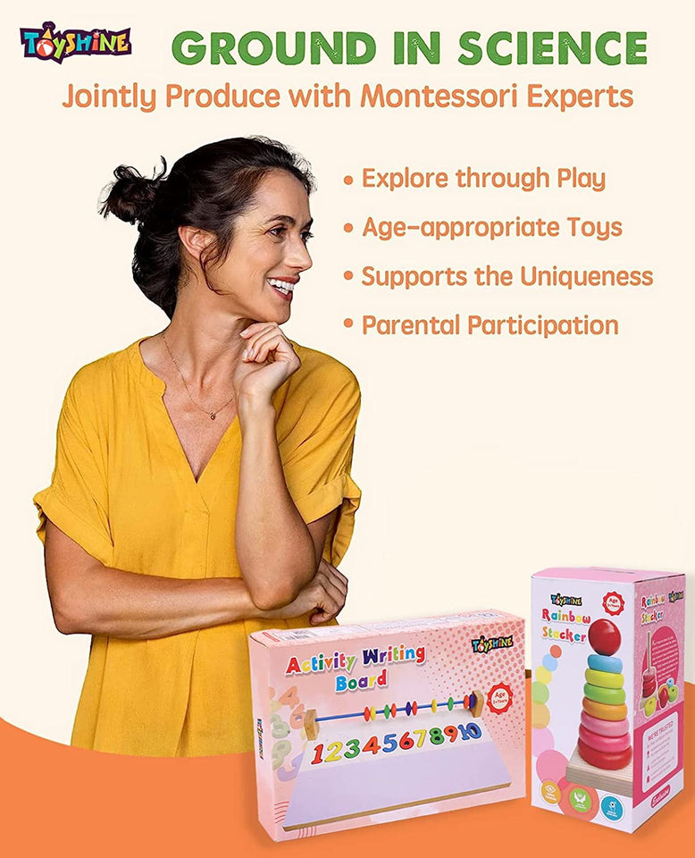 Toyshine Wooden Montessori Combo | Ring Stacker and Writing Board