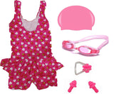 Toyshine Swimming Combo for 7+Age- Swimsuit One Piece,Swimming Goggles, Silicone Swimming Cap,1 Nose Clip 2 Ear Plugs,Color and Design May Vary (CI-106) SSTP