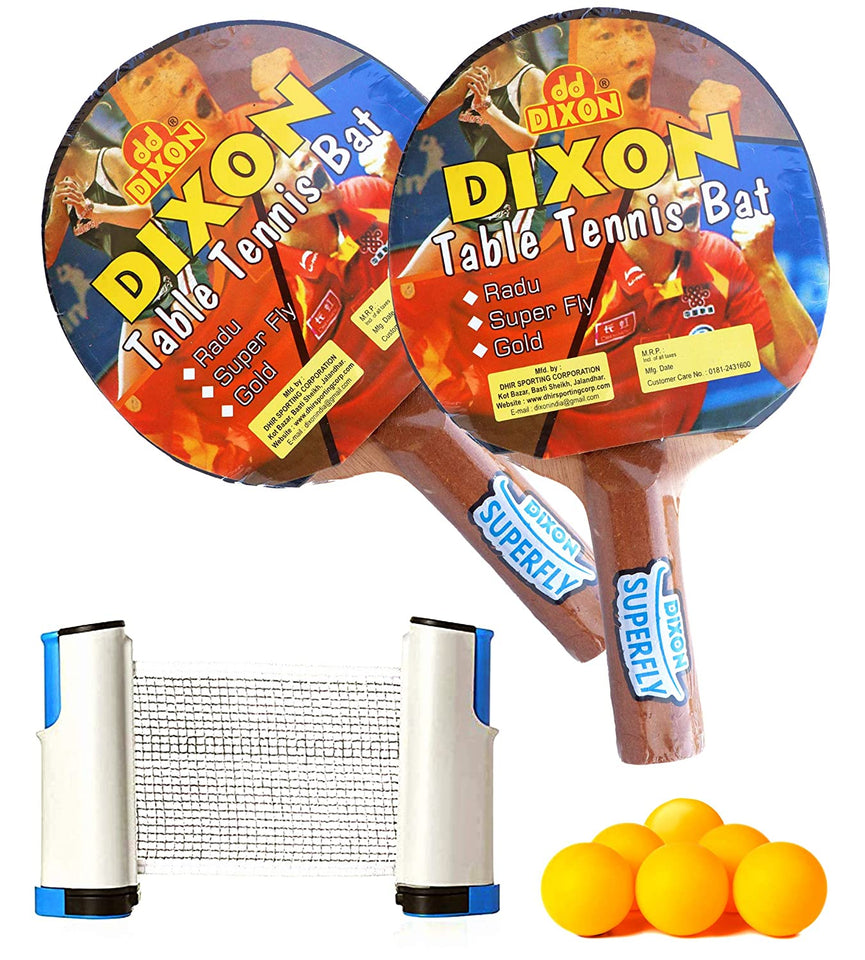 Toyshine Dixon Super Fly Table Tennis Combo – Two Ping Pong Paddles, 6 Plastic Balls and Foldable Net (SSTP)