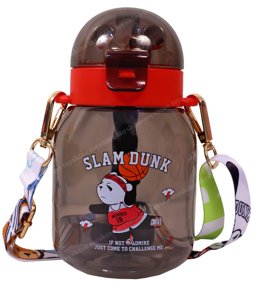 Toyshine Planet Water Bottle Sipper Cup, Freefalling Design, Reusable Plastic Cup with Lid, Straw and Strap - 600 ML, Black