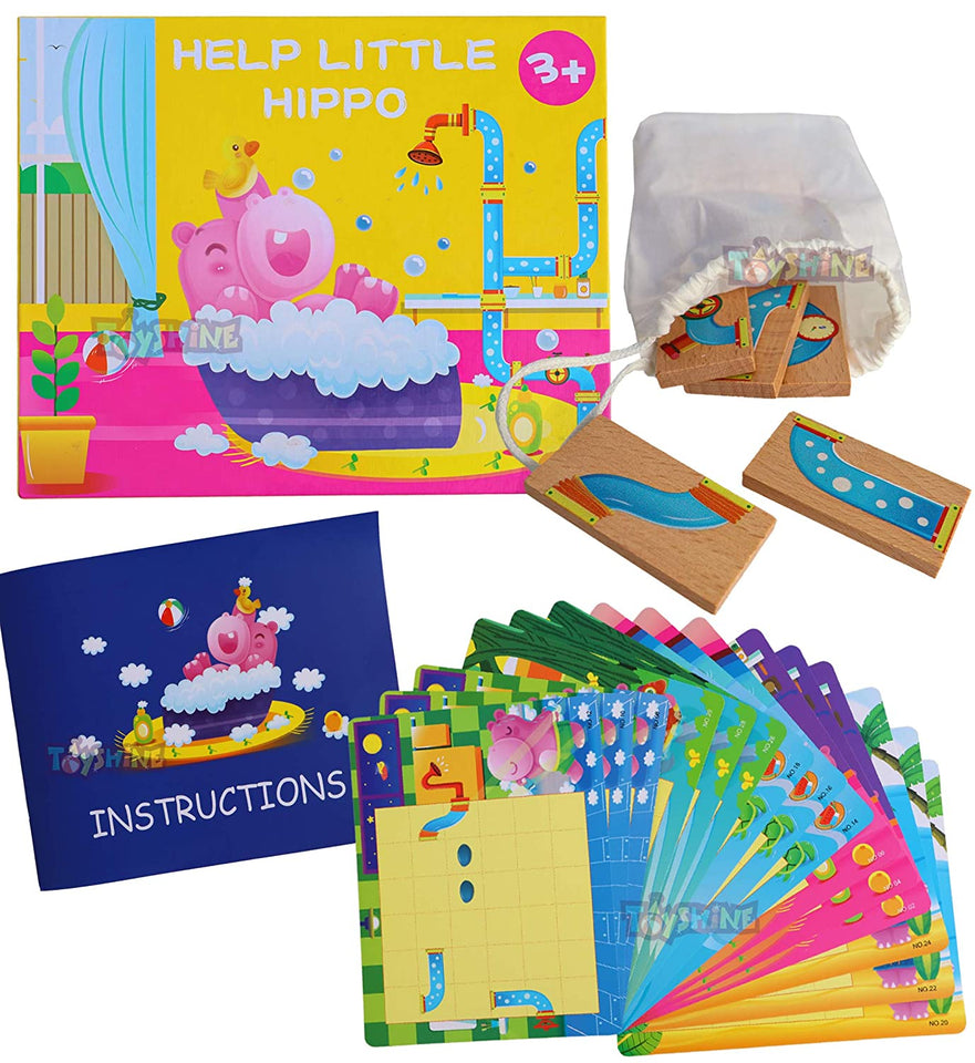Toyshine Wooden Hippo Bathing Puzzle Toy, Colorful Wooden Puzzle for Early Learning, Preschool Educational Toy for Kids