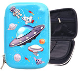 Toyshine Space Theme Hardtop Pencil Case with Compartments - Kids Large Capacity School Supply Organizer Students Stationery Box - Girls Boys Pen Pouch, Light Blue