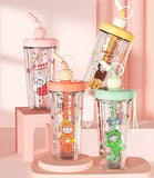 Toyshine Glitter Water Bottle Tumbler Sipper Cup, Freefalling Design, Reuseable Plastic Cup with Lid and Straw - 400 ML - Green (TS-2022)