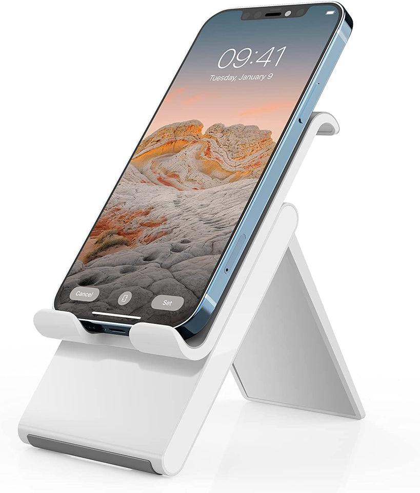 Spanker Mobile Cell Phone Stand Adjustable Foldable Portable Holder Cradle,Phone Dock for Desk Table,Compatible with Phone 11 Pro xs xr x se 8,All Android Smartphones- White