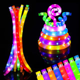 Toyshine LED Flashing Pop Tube Fidget 6 Pcs Toy Fun Pull and Pop Tubes Sensory Tubes for Kids Adults Stretch and Bend ADHD Autism Anxiety Stress Relief Toys Great Gift Party Prizes