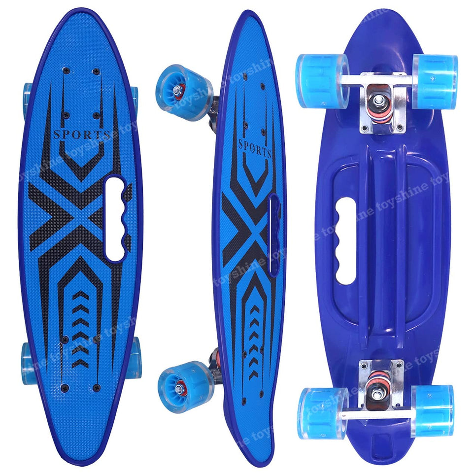 Toyshine Complete Skateboard 59 Cms All Wheels LED Light up Beginners, Spider X Blue