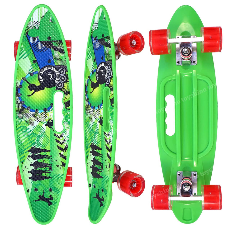 Toyshine Complete Skateboard 59 Cms All Wheels LED Light up Beginners, Music Green