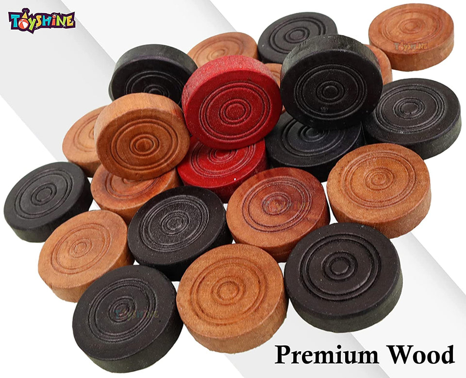 Toyshine Carrom Playing Coins and Powder for kids and adult| 24 Wooden Coins | 1 Striker | 1 Urea Powder SSTP,Multicolor