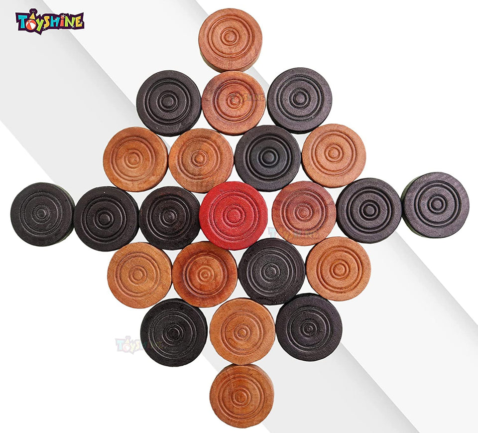 Toyshine Carrom Playing Coins and Powder for kids and adult| 24 Wooden Coins | 1 Striker | 1 Urea Powder SSTP,Multicolor