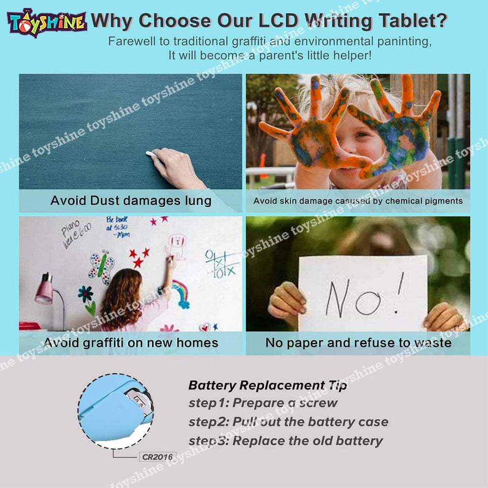 Toyshine Writing Tablet 8.5 Inch Colorful Screen Doodle Board for Ages 3+ Kids Toys, Electronic Drawing Board Kids Doodle Pad Educational and Learning Toys Girls Boys Gifts Blue M3