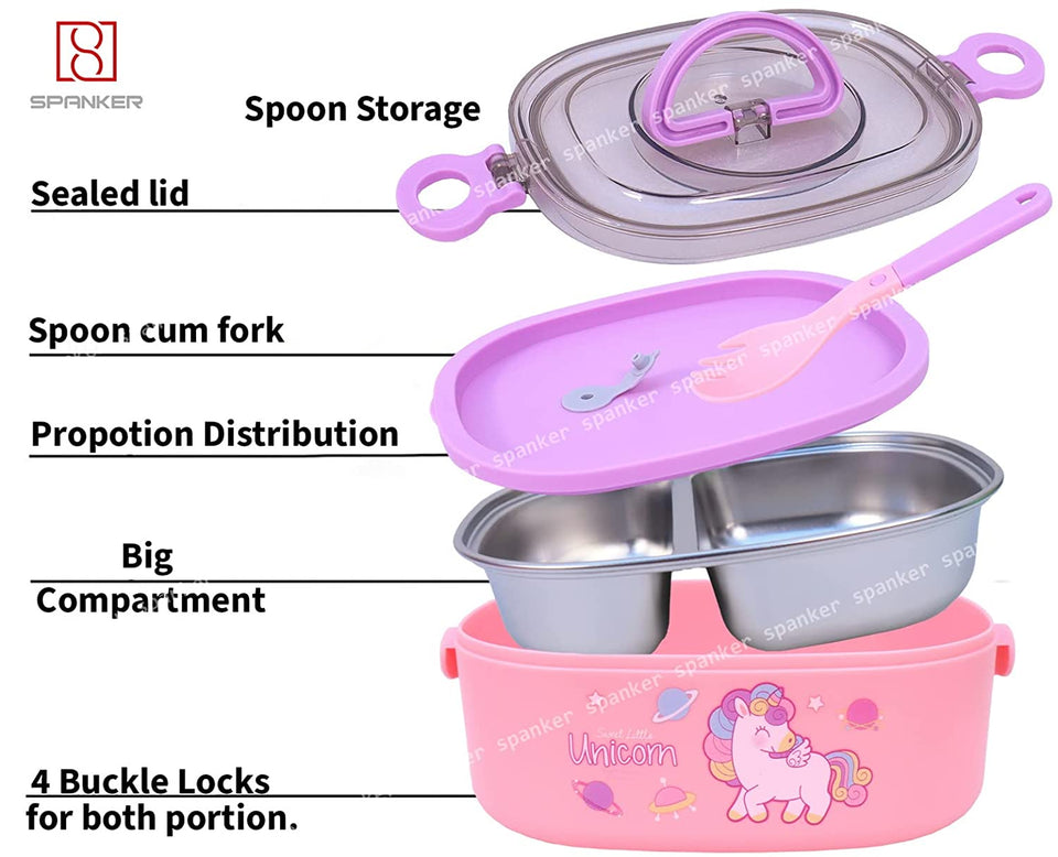 Spanker Unicorn Lunch Box Thermal Stainless Steel 1000 ML Insulation Brunch Munch Box Tableware Set Portable Lunch Containers for Kid Adult Student Children Keep Food - Pink
