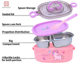 Spanker Unicorn Lunch Box Thermal Stainless Steel 1000 ML Insulation Brunch Munch Box Tableware Set Portable Lunch Containers for Kid Adult Student Children Keep Food - Pink