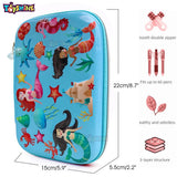 Toyshine Mermaid's Iceland Hardtop Pencil Case with Compartments - Kids Large Capacity School Supply Organizer Students Stationery Box - Girls Pen Pouch- Blue