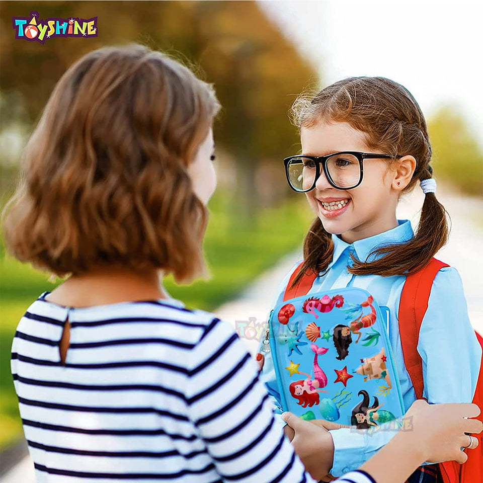 Toyshine Mermaid's Iceland Hardtop Pencil Case with Compartments - Kids Large Capacity School Supply Organizer Students Stationery Box - Girls Pen Pouch- Blue