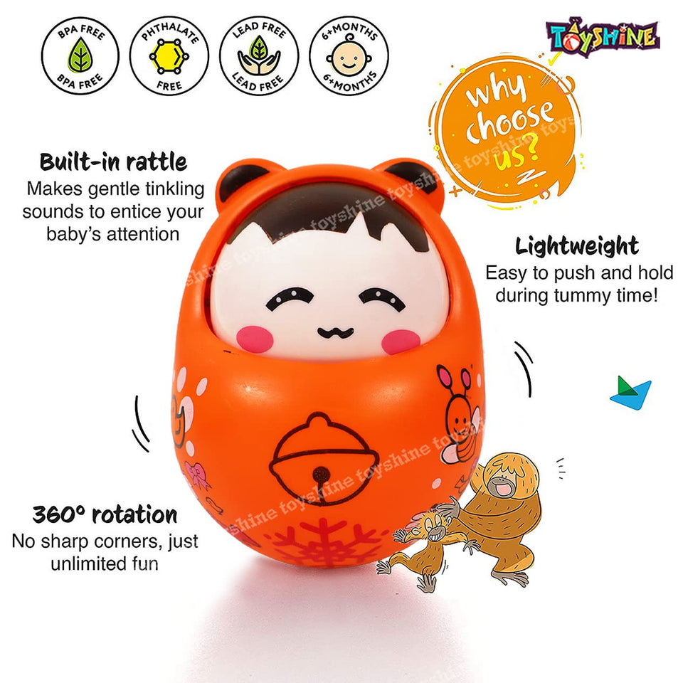 Toyshine Push and Shake Wobbling Bell Sounds Roly Poly Tumbler Doll (Orange)
