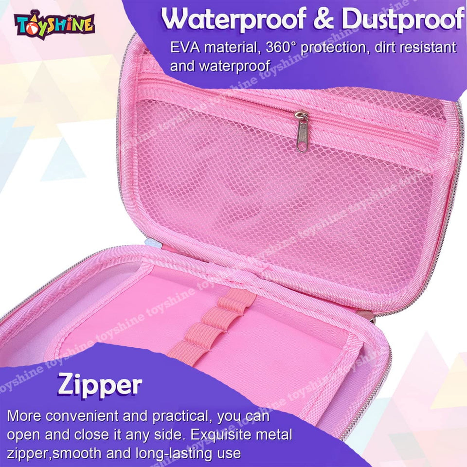 Toyshine Super Glaze Unicorn Hardtop Pencil Case with Compartments - Kids Large Capacity School Supply Organizer Students Stationery Box - Girls Pen Pouch- Light Pink