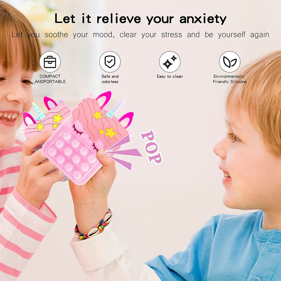 Toyshine Unicorn Shape Mini Shoulder Pop it Popit Purse Bag Fidget Toys for Girls, Sensory Silicone Fidget Gifts for Kids Girls Women- White