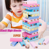 Toyshine 51 Pcs Printed Educational Wooden Stacking Tumling Tower Blocks Toys, Building Blocks for Kids