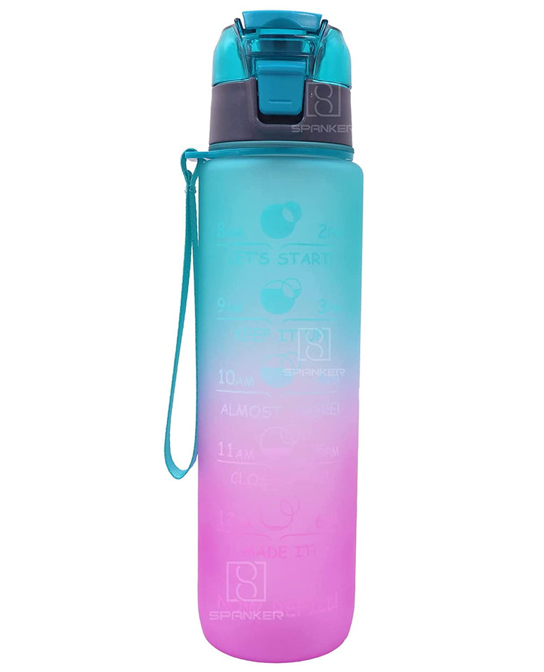Spanker Fitzlife Motivational Leakproof Water 1000 ML, BPA Free Fitness Sports Water Bottle, Green Purple SSTP