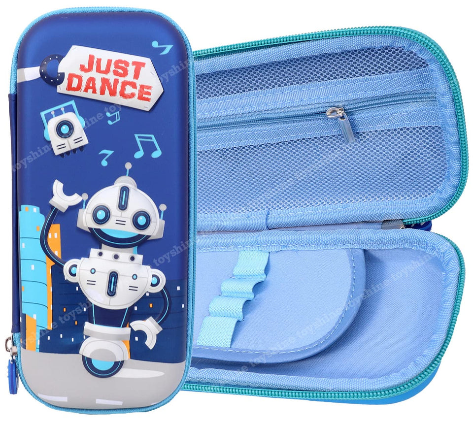 Toyshine Just Dance Robot Hardtop Pencil Case with Multiple Compartments - Kids School Supply Organizer Students Stationery Box - Girls Pen Pouch- Blue