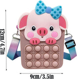 Toyshine Pig Shape Mini Shoulder Pop it Popit Purse Bag Fidget Toys for Girls, Sensory Silicone Fidget Gifts for Kids Girls Women- Pink