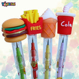 Toyshine Pack of 12 Fast Food Colorful Pencils for Boys and Girls with Fancy Tops, Multi-color, Party Favor, Bitthday Return Gifts