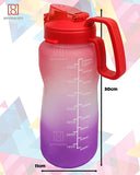 Spanker Ultima Motivational Water Bottle Half Gallon with Handle, Time Marker Large Capacity 2000 ML, Leakproof BPA Free Fitness Sports Water Bottle (Pink Purple) - SSTP