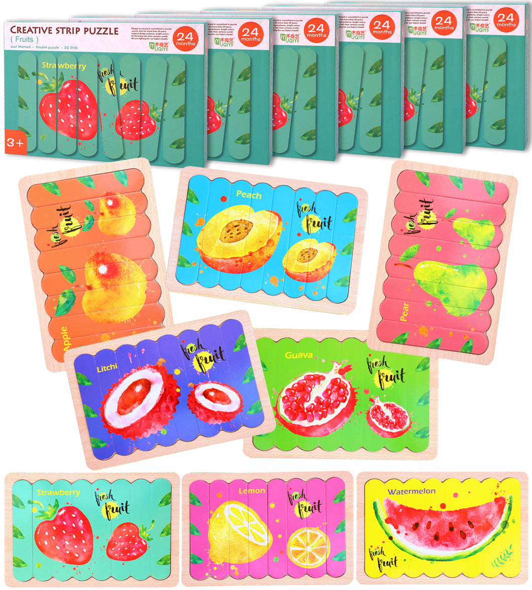 Toyshine Combo Pack of 6 Sets Fruit Wooden Jigsaw Puzzles Pattern Blocks Preschool Montessori Educational Toys Birthday Return Gift Party Favor for Kids (48 Puzzles, 8 Puzzles in Each Pack)