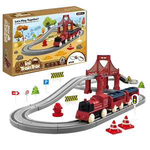 Toyshine 40 Pc DIY Battery Operated Mini Track Train Toy Set Fun Educational Intellectual Development Gift for Kids Boys Girls 3+, Red