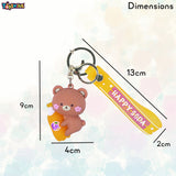 Toyshine 3 Set Teddy and Rabbit Cartoon Figure Kawaii Keychains with Holder Accessories, Backpack Car Key Chain for Boy Girl- Model F