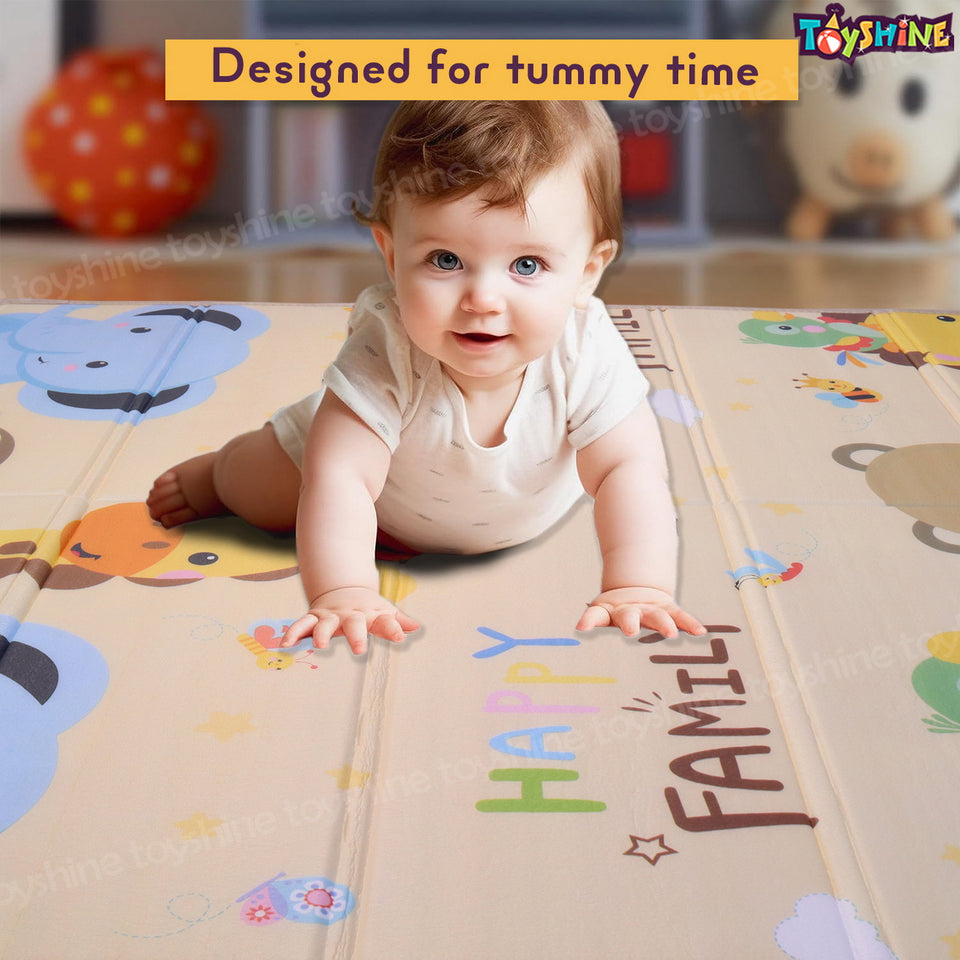 Toyshine 144cm x 176cm Baby Play Mat for Floor Extra Large Foam Play Mat for Baby Foldable Reversable Waterproof Gym Activity Crawling Mat Non Toxic - Animal Print
