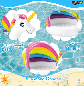 Toyshine Unicorn Shape Inflatable Pool for Kids with Sunshade Water Fun Pool Party Gift for Boys and Girls 50" x 40" x 27" with 45L Water Capacity