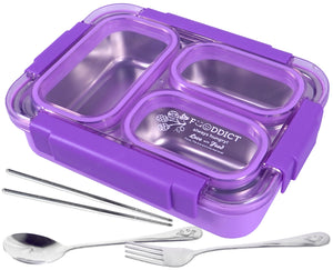 Spanker 800ML Stainless Steel Insulation Portable BPA Free Leak-Proof 3 Grid Capacity Lunch Box Bento Box for Kid Adult Student Children - Purple