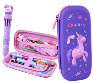 Toyshine 3D EVA Unicorn Pencil Pouch Large Capacity Pencil Pen Organizer Box Pouch Bag with Compartment Student Stationery Box for Age 3+ (Purple)