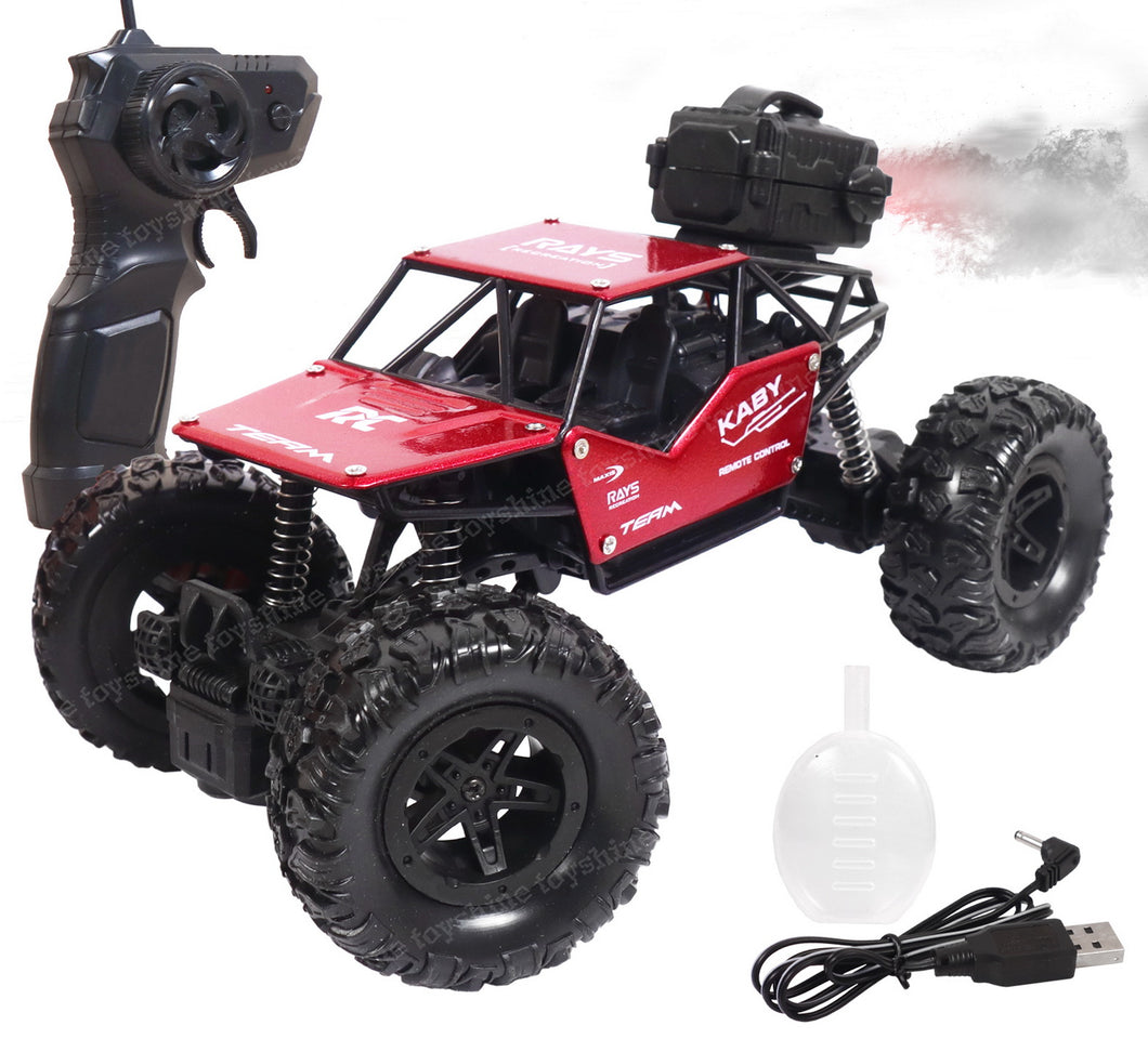 Toyshine 1:18 Scale 27MHZ Monster RC Truck with Booster Spray Function All Terrain Stunt Racing Car Rechargeable Indoor Outdoor Toy Car-Red
