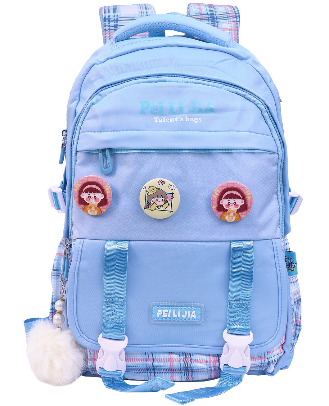 Toyshine High School Backpacks for Teen Girls Boys with 3 Cute Badges, Lightweight Bags for kids - Blue