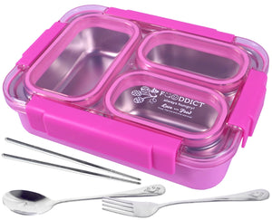 Spanker 800ML Stainless Steel Insulation Portable BPA Free Leak-Proof 3 Grid Capacity Bento Lunch Box for Kid Adult Student Children - Pink