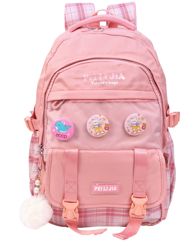 Toyshine High School Backpacks for Teen Girls Boys with 3 Cute Badges, Lightweight Bags for kids - Pink